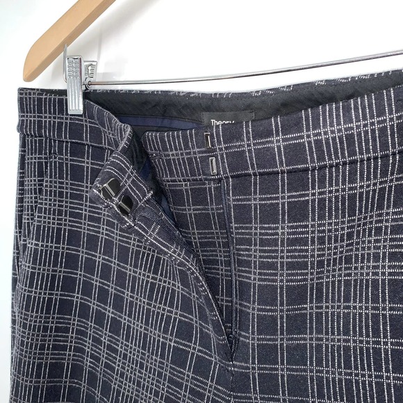 Theory Testra Plaid Structured Pant Stretch Trousers, Navy Blue Preppy Old Money - Picture 7 of 11